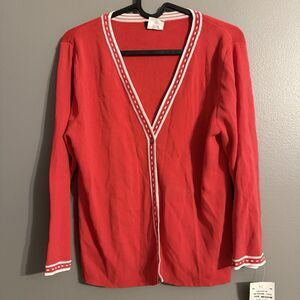 Vintage Harve Benard Women’s Red Sweater Cardigan Old Money Preppy Size M NWT